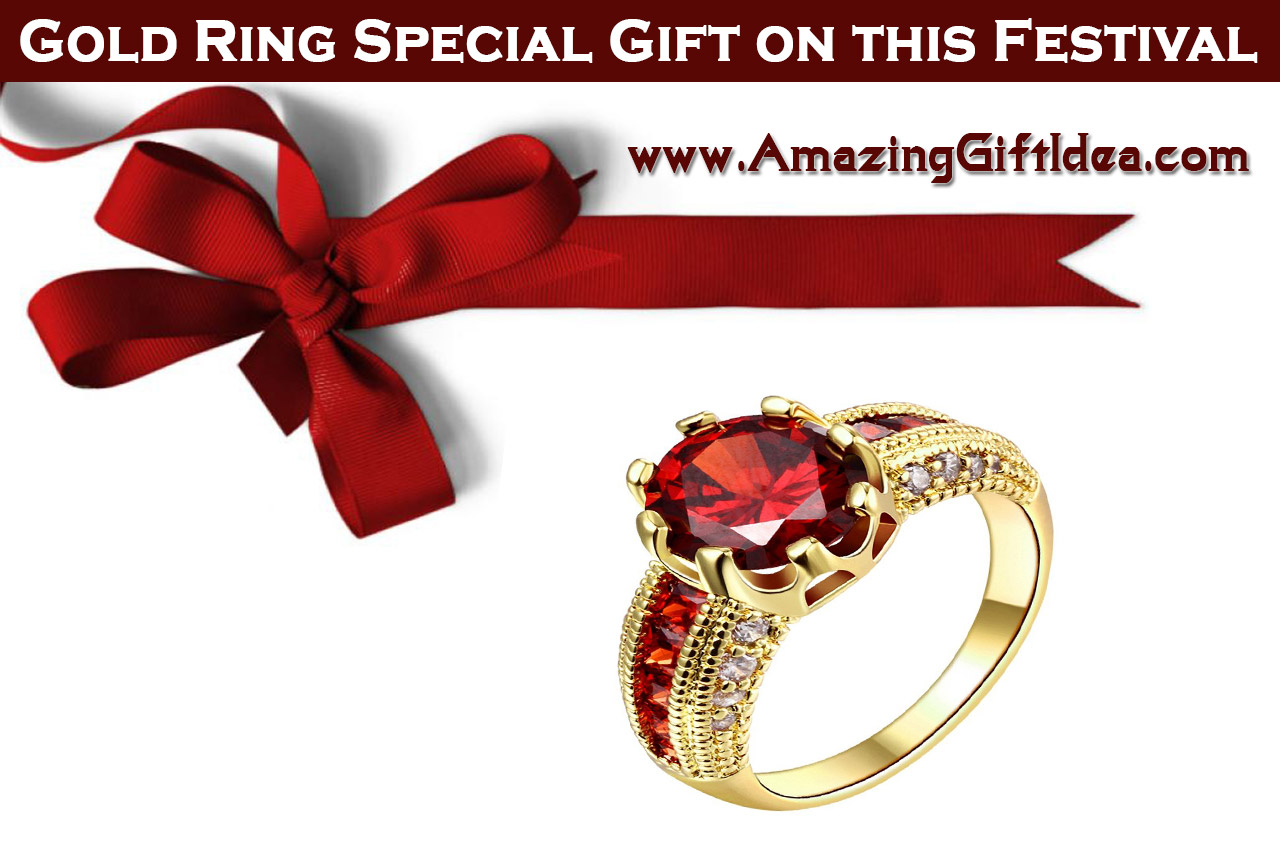 Gold Ring Special Gift - Yellow Chimes Dazzling Imperial Red Austrian Crystal Gold Plated Ring for your family and friends on this festival occasion from AmazingGiftIdea.com