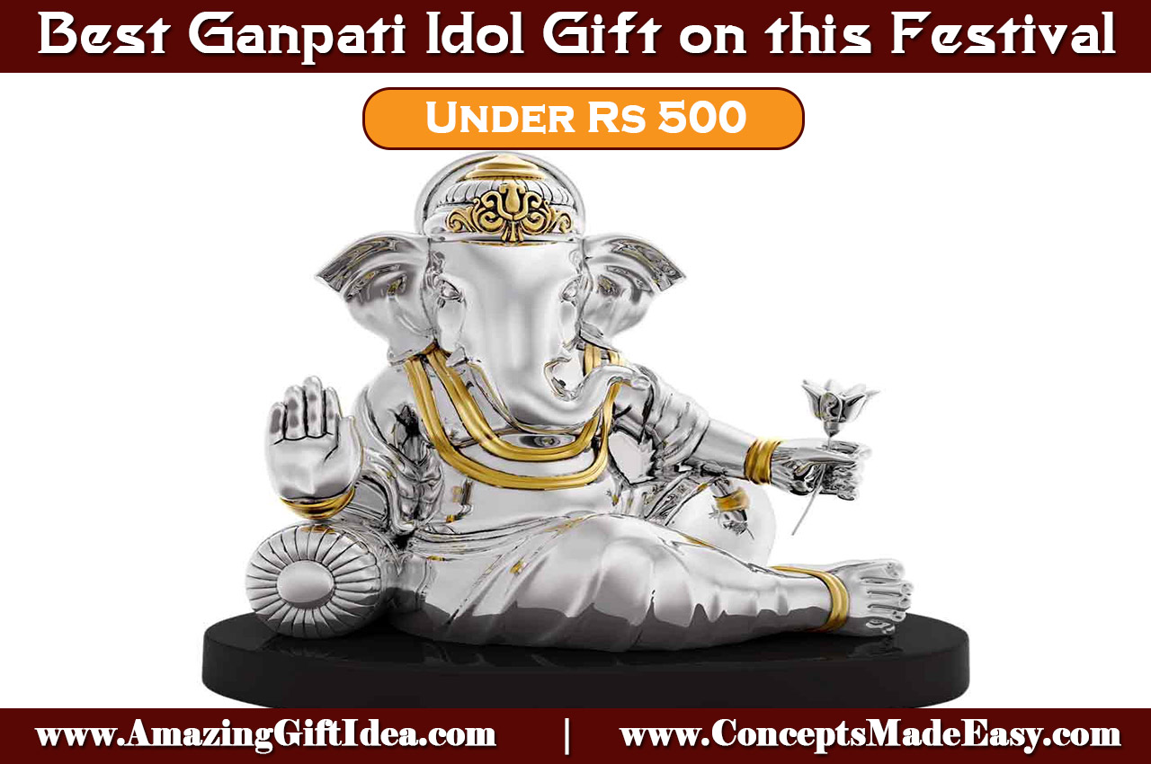 Ganpati Idol Special Gift Under Rs 500 with Silver Colour - Ganesha Idol for Good Luck and Success of your family and friends on this festival occasion from AmazingGiftIdea.com